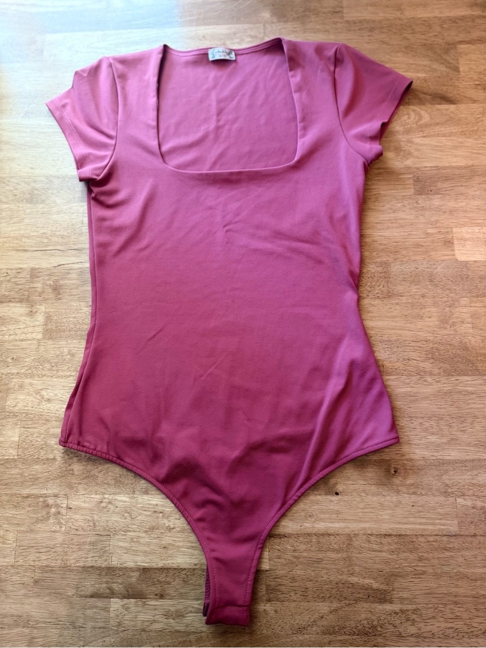 Free People Rose Pink Short Sleeve Square Neck Bodysuit
